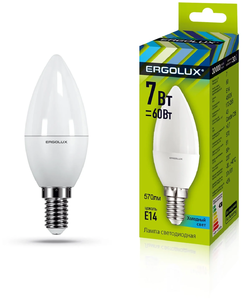 Лампа светодиодная Ergolux 12135, E14, C35, 7Вт, 4500 К